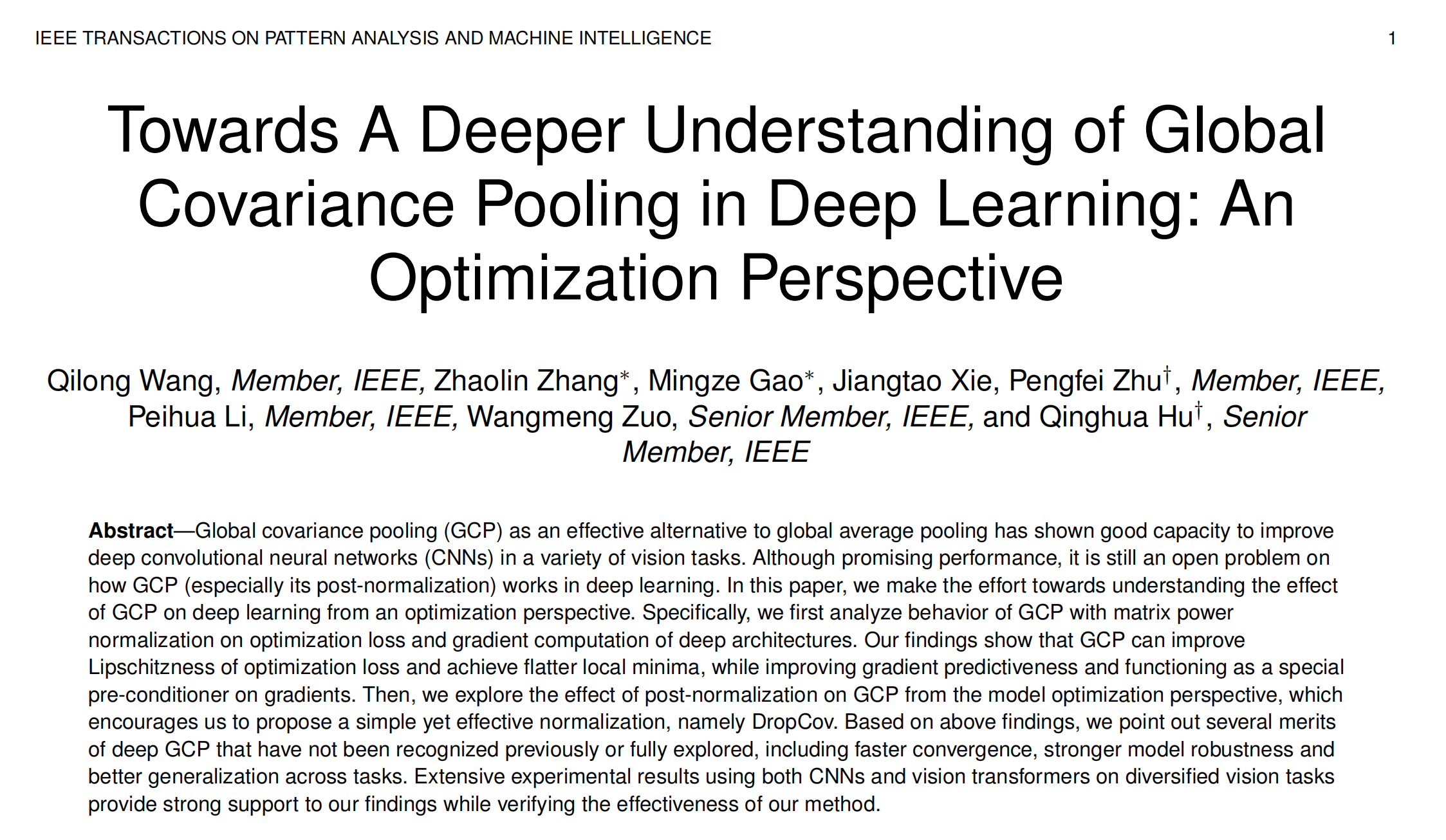 Global Covariance Pooling工作被IEEE TPAMI录用